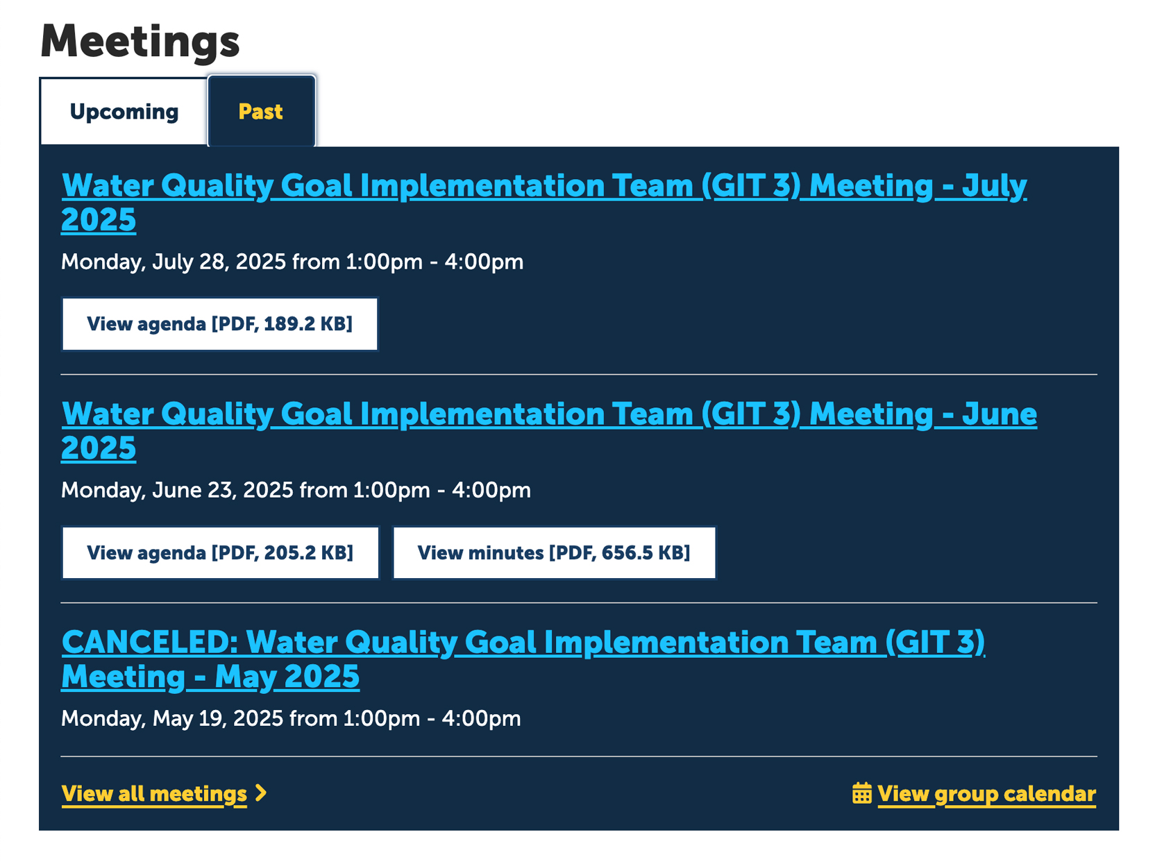 Redesigned meetings section