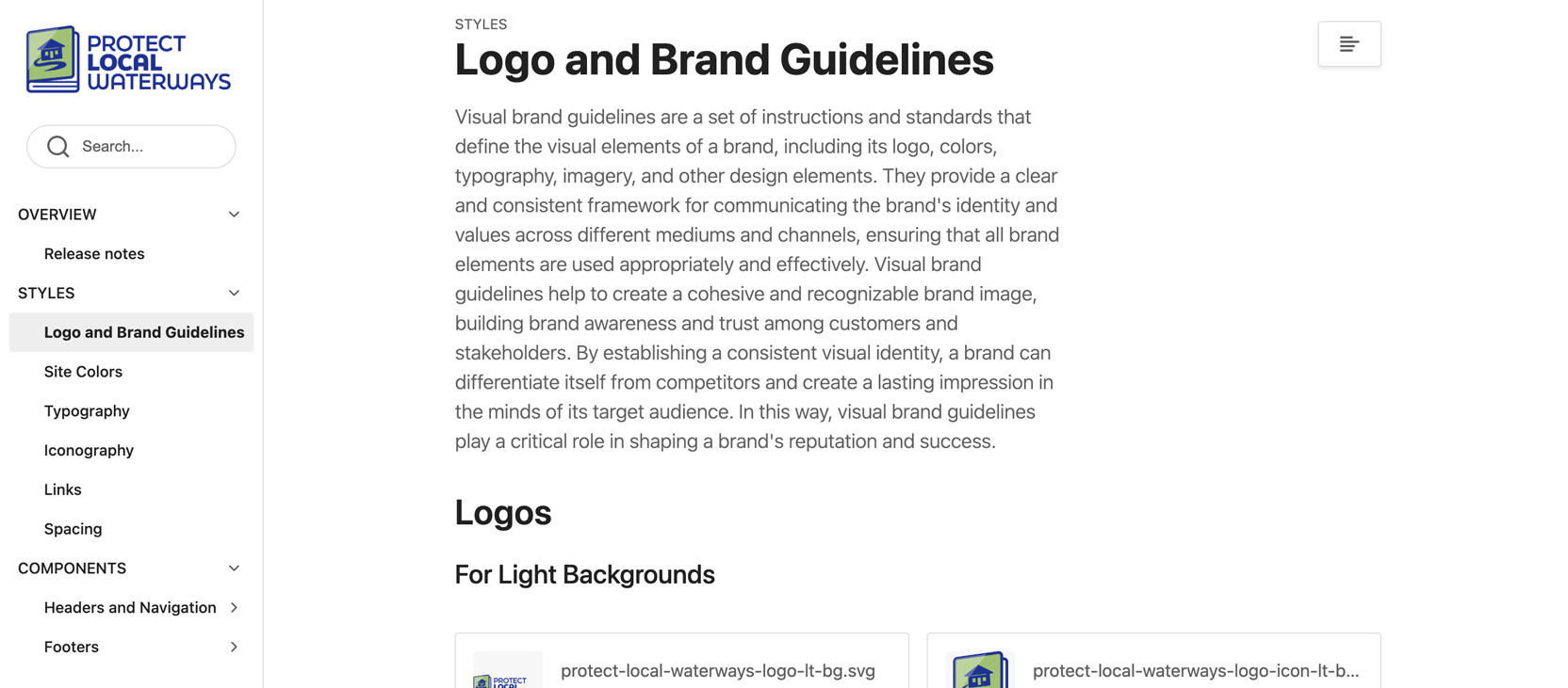 Protect Local Waterways Style Guide Example