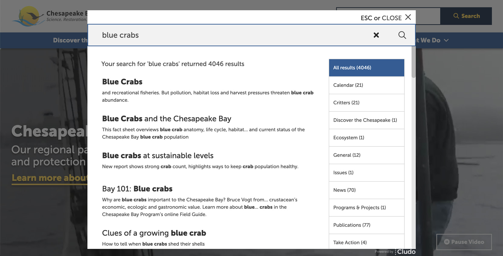 Old Search Results Modal